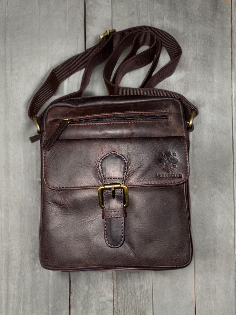 Crossbody messenger made of genuine Hunter oil pulled up cow hide