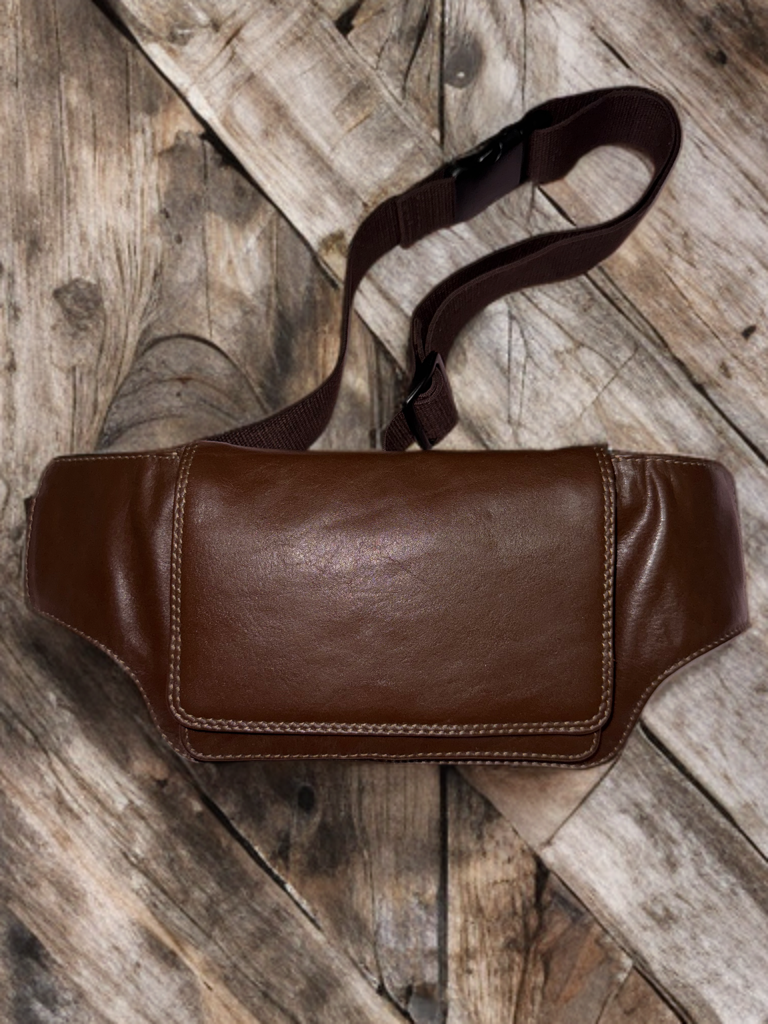 Brown Genuine Leather waist Bag for men and women