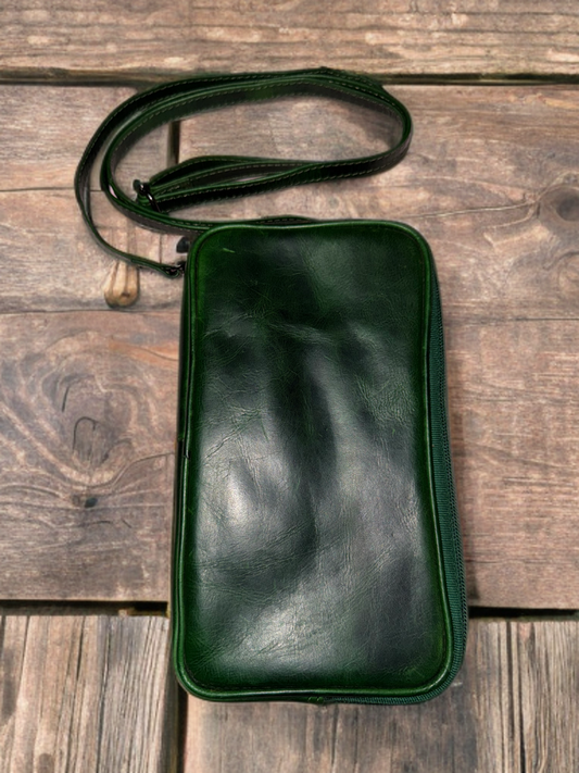 Cellphone sling bag made of genuine oily hunter leather with compartment