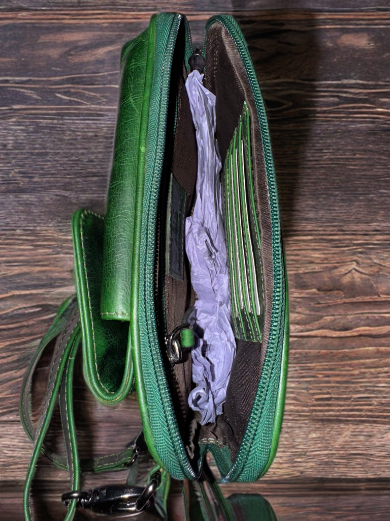Cellphone sling bag made of genuine oily hunter leather with compartment