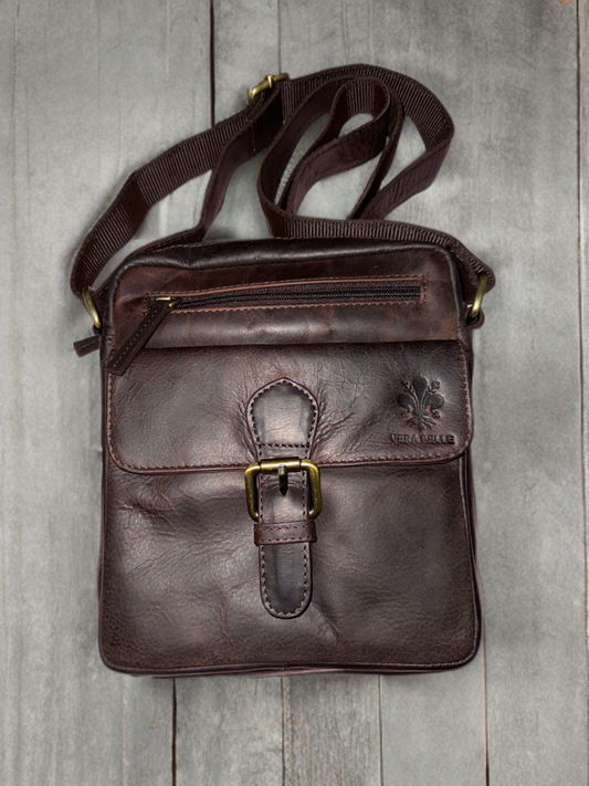 Crossbody messenger made of genuine Hunter oil pulled up cow hide