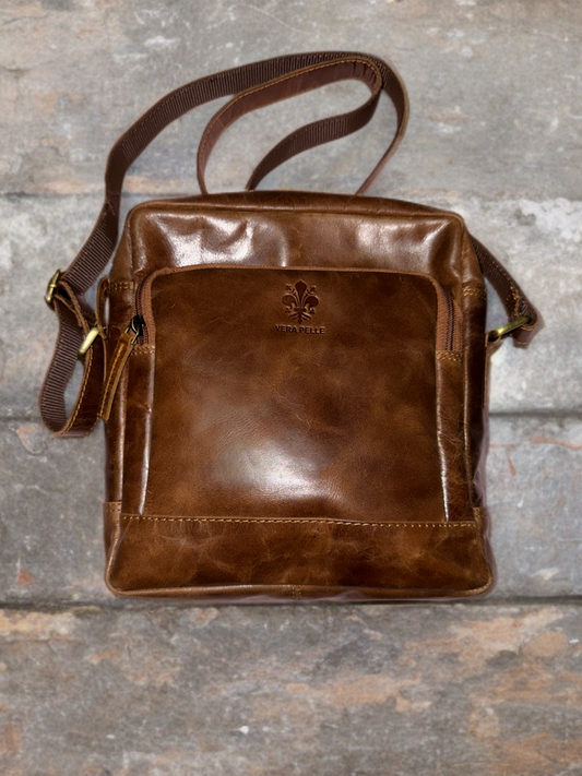 Exclusive cross body messenger for Gents made of premium crunch VT leather